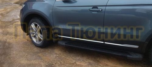 Пороги алюминиевые Rival Black Start для Geely Atlas 2018-2019