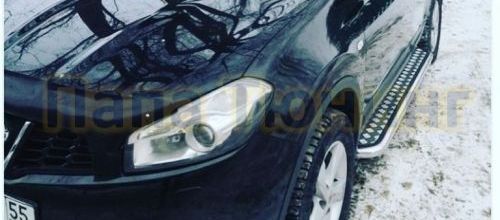 Пороги с площадкой алюминиевый лист квинтет 60 мм ALFeco для Nissan Qashqai 