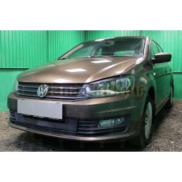 Защита радиатора Volkswagen Polo седан 2015- (4 части) black верх