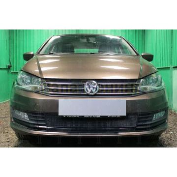 Защита радиатора Volkswagen Polo седан 2015- (4 части) black верх