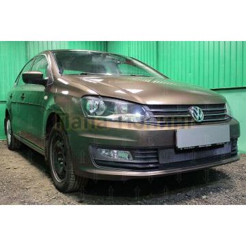 Защита радиатора Volkswagen Polo седан 2015- (4 части) black верх