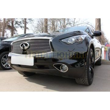 Защита радиатора Infiniti FX37 II 2012-2013/QX70 2013- black верх с вырезом под камеру PREMIUM