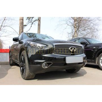 Защита радиатора Infiniti FX37 II 2012-2013/QX70 2013- black верх с вырезом под камеру PREMIUM