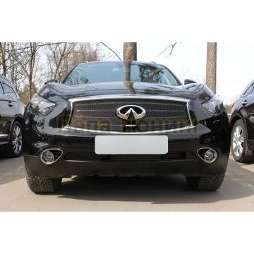 Защита радиатора Infiniti FX37 II 2012-2013/QX70 2013- black верх с вырезом под камеру PREMIUM