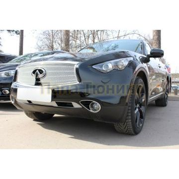 Защита радиатора Infiniti FX37 II 2012-2013/QX70 2013- chrome верх с вырезом под камеру PREMIUM
