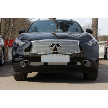 Защита радиатора Infiniti FX37 II 2012-2013/QX70 2013- chrome верх с вырезом под камеру PREMIUM