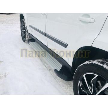 Пороги алюминиевые Rival Black Start для Geely MK Cross 2010-2016