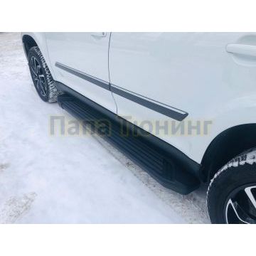 Пороги алюминиевые Rival Black Start для SsangYong Rexton 2/3 2007-2015