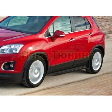 Пороги алюминиевые Rival Black-Premium для Opel Mokka/Chevrolet Tracker 2012-2021