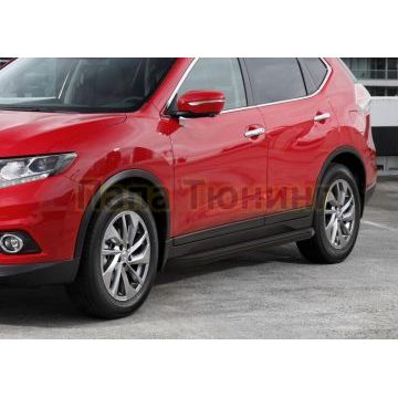 Пороги алюминиевые Rival Black-Premium для Nissan Qashqai/X-Trail T32/Renault Koleos 2014-