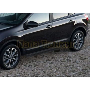 Пороги алюминиевые Rival Black-Premium для Nissan Qashqai/X-Trail T32/Renault Koleos 2014-