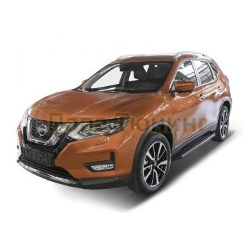 Пороги алюминиевые Rival Black-Premium для Nissan X-Trail T32 2018-