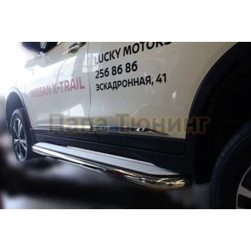 Пороги с площадкой алюминиевый лист 60 мм ALFeco для Nissan X-Trail 2018-