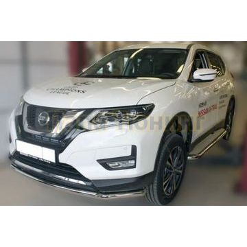 Пороги с площадкой алюминиевый лист 60 мм ALFeco для Nissan X-Trail 2018-