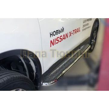 Пороги с площадкой алюминиевый лист квинтет 60 мм ALFeco для Nissan X-Trail 2018-