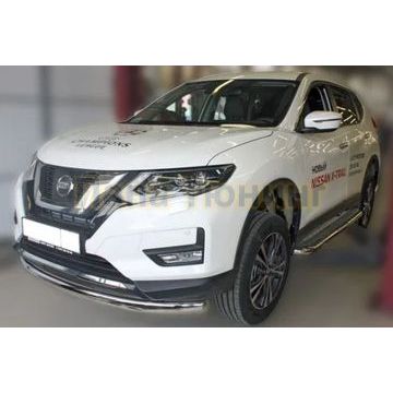 Пороги с площадкой алюминиевый лист квинтет 60 мм ALFeco для Nissan X-Trail 2018-