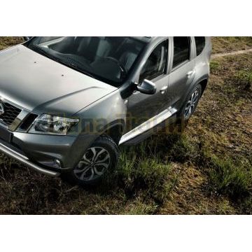 Пороги алюминиевые Rival Black-Premium для Nissan Terrano 2014-/Renault Duster 2011-/Renault Kaptur 2020-/Renault Arkana 2019-