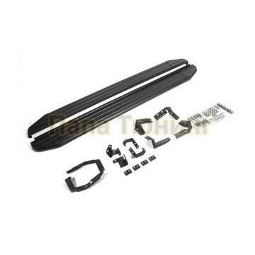 Пороги алюминиевые Rival Black-Premium для Hyundai Santa Fe 2018-