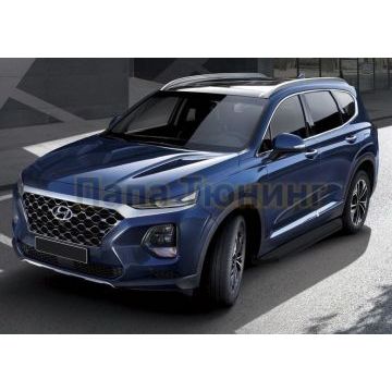 Пороги алюминиевые Rival Black-Premium для Hyundai Santa Fe 2018-