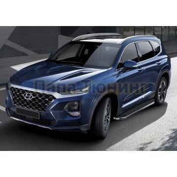 Пороги алюминиевые Rival Premium для Hyundai Santa Fe 2018-