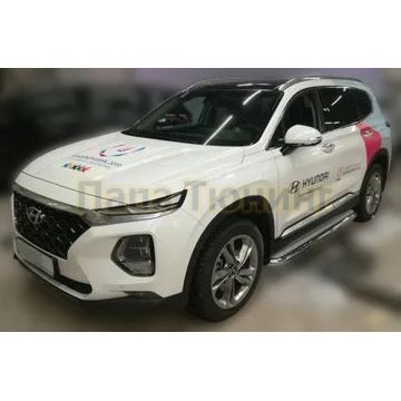 Пороги с площадкой алюминиевый лист 60 мм ALFeco для Hyundai Santa Fe 2018-
