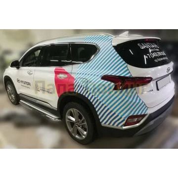 Пороги с площадкой алюминиевый лист 60 мм ALFeco для Hyundai Santa Fe 2018-