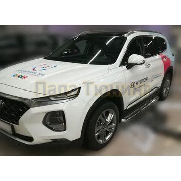 Пороги с площадкой алюминиевый лист квинтет 60 мм ALFeco для Hyundai Santa Fe 2018-