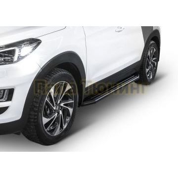 Пороги алюминиевые Rival Black-Premium для Hyundai Tucson 2015-2021/Kia Sportage 2015-2021