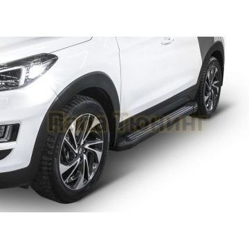 Пороги алюминиевые Rival Black Start для Hyundai Tucson 2015-2021/Kia Sportage 2015-2021