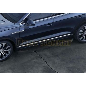 Пороги алюминиевые Rival Black Start для Volkswagen Touareg 2018-