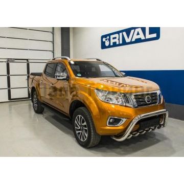 Пороги алюминиевые Rival Black-Premium для Nissan Navara 2015-