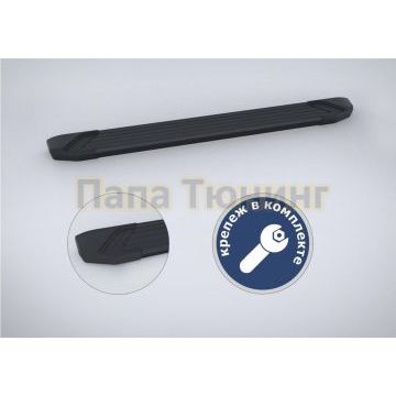 Пороги алюминиевые Rival Black Start для Nissan Navara 2015-