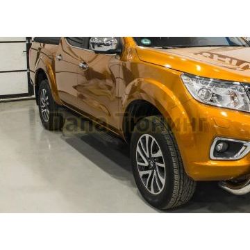 Пороги алюминиевые Rival Black Start для Nissan Navara 2015-