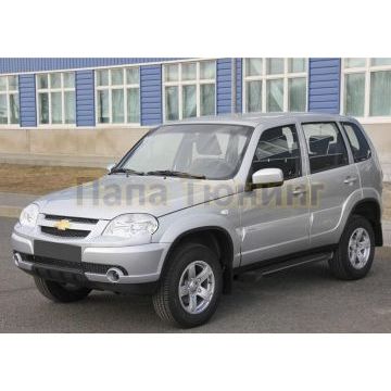 Пороги алюминиевые Rival Black Start для Chevrolet Niva 2002-2009-