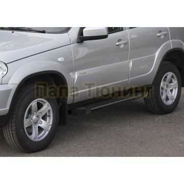 Пороги алюминиевые Rival Black Start для Chevrolet Niva 2002-2009-