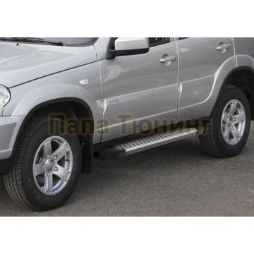 Пороги алюминиевые Rival BMW Style V2 для Chevrolet Niva 2002-2009-