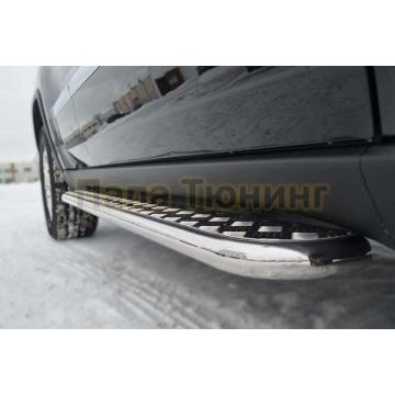 Пороги с площадкой нержавеющий лист 42 мм РусСталь для Jeep Grand Cherokee 2013-