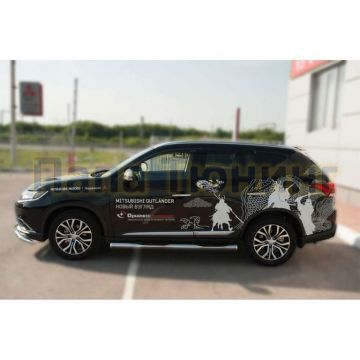 Пороги труба с накладками d76 вариант 3 РусСталь для Mitsubishi Outlander 2015-2018