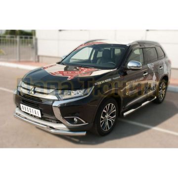 Пороги труба с накладками d76 вариант 3 РусСталь для Mitsubishi Outlander 2015-2018