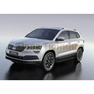Пороги алюминиевые Rival Black-Premium для Skoda Karoq 2020-/Volkswagen Taos 2021-