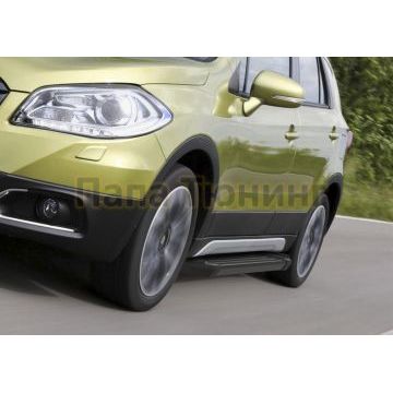 Пороги алюминиевые Rival Black Start для Suzuki SX4 2015-
