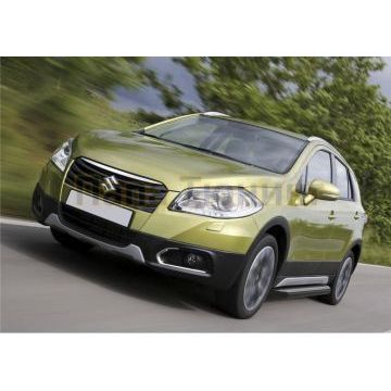 Пороги алюминиевые Rival Black-Premium для Suzuki SX4 2015-