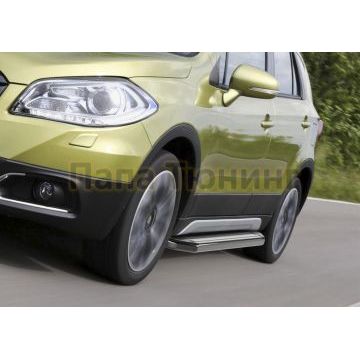 Пороги алюминиевые Rival Premium для Suzuki SX4 2015-