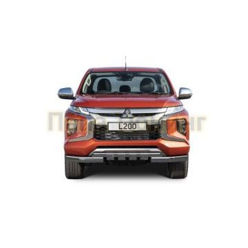 Защита переднего бампера d76+d57 с профильной защитой картера Rival для Mitsubishi L200 2019-