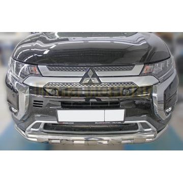 Передняя дуга с защитой (Shark) D 60,3/60,3 ALFeko для Mitsubishi Outlander 2018-