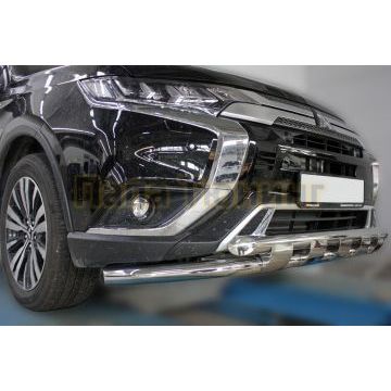 Передняя дуга с защитой (Shark) D 60,3/60,3 ALFeko для Mitsubishi Outlander 2018-