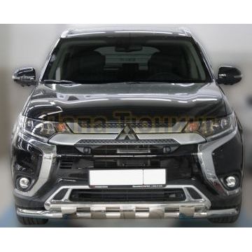 Передняя дуга с защитой (Shark) D 60,3/60,3 ALFeko для Mitsubishi Outlander 2018-