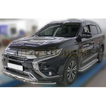 Передняя дуга с защитой (Shark) D 60,3/60,3 ALFeko для Mitsubishi Outlander 2018-