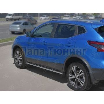 Пороги труба 75х42 овал с проступью РусСталь для Nissan Qashqai 2019-
