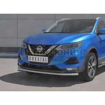 Защита переднего бампера d42 секции РусСталь для Nissan Qashqai 2019-
